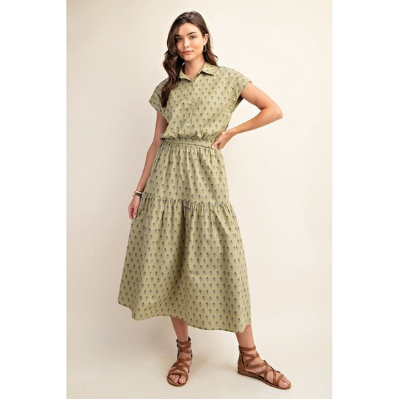 Gigio USA Midi Skirt & Top Set Green Floral Women’s S - Picture 1 of 16